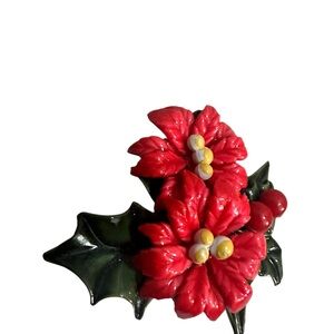 Vtg Resin Elegant Red Floral Brooch poinsettia